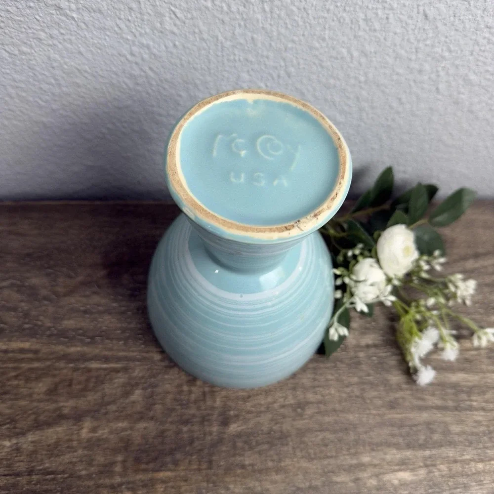 Vintage McCoy Aqua Pedestal Planter Turquoise Pottery‎ Compote MCM